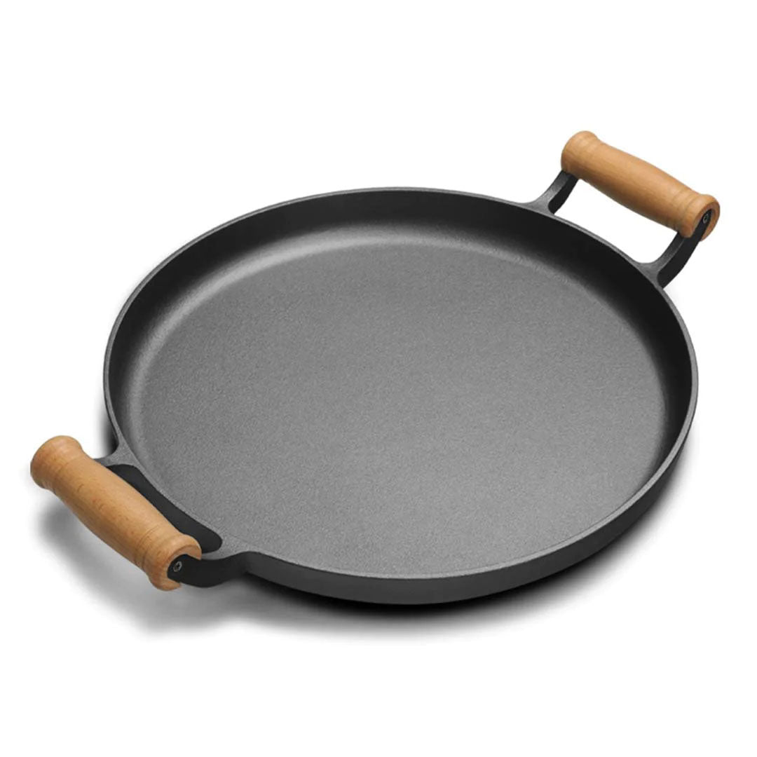 Cast Iron Sizzle Pan with Wooden Handle – 35cm