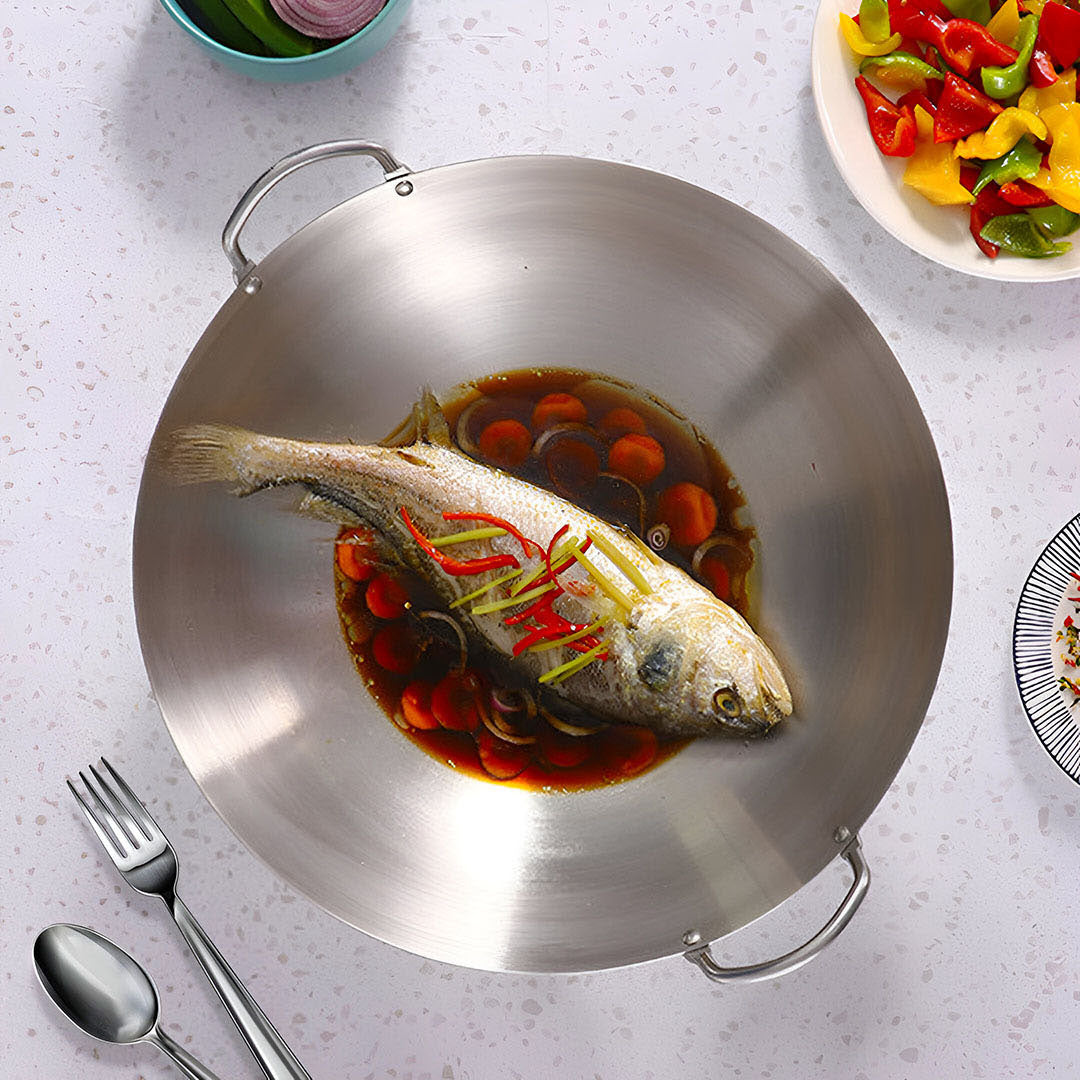 Stainless Steel Cooking Wok 43cm 2 Handles
