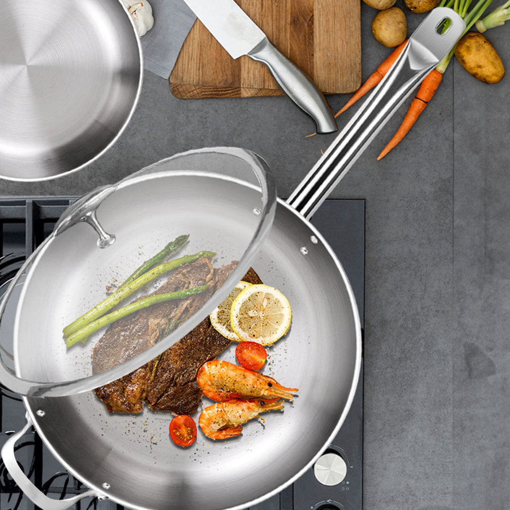 SOGA Stainless Steel Saucepan with Glass Lid – 30cm saucepans for SueChef kitchenware