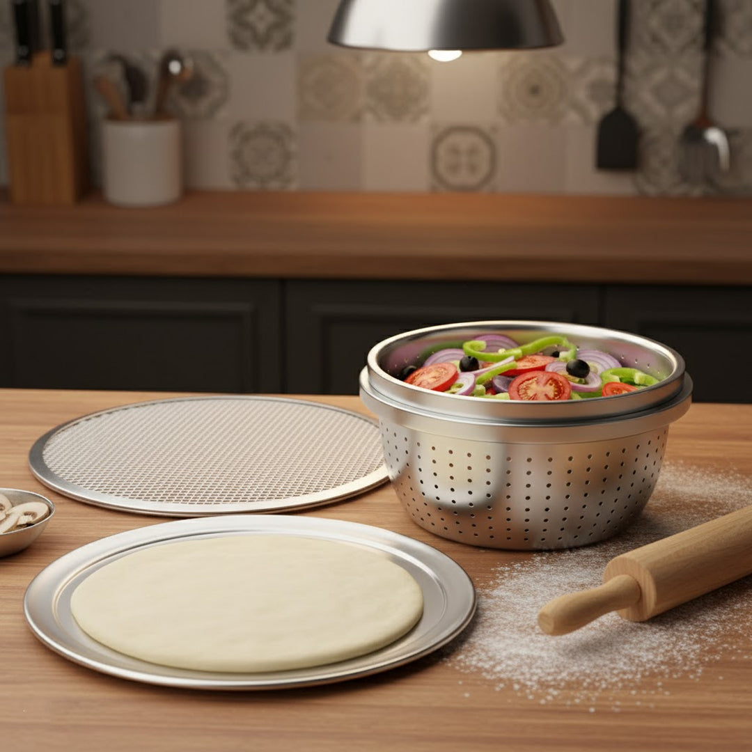 SOGA Pizza Pan, Baking Tray & Colander Bundle bakeware for SueChef kitchenware