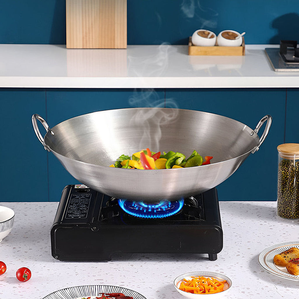 Stainless Steel Cooking Wok 43cm 2 Handles