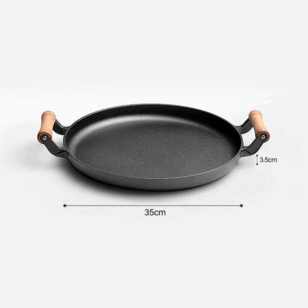 Cast Iron Sizzle Pan with Wooden Handle – 35cm