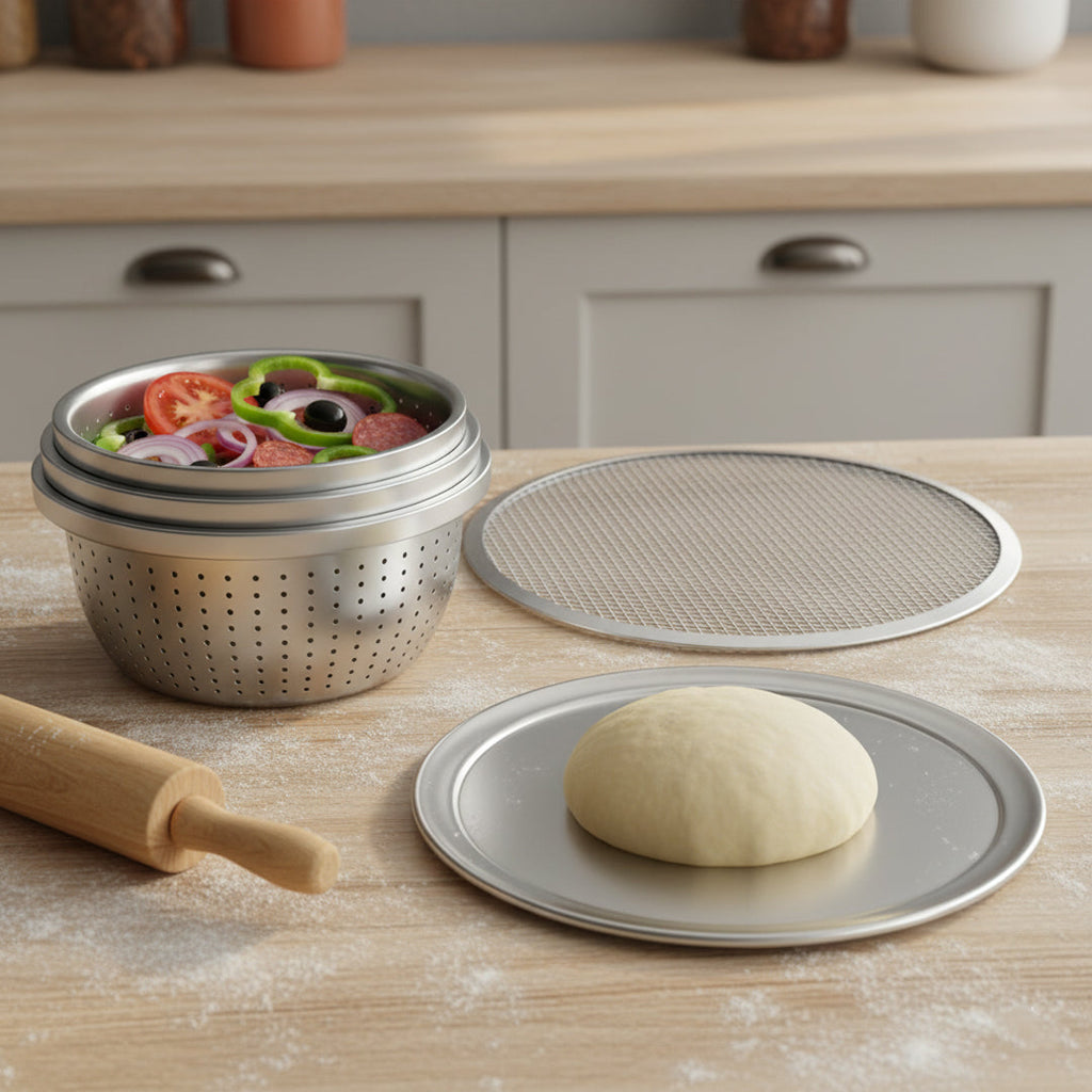 SOGA Pizza Pan, Baking Tray & Colander Bundle bakeware for SueChef kitchenware