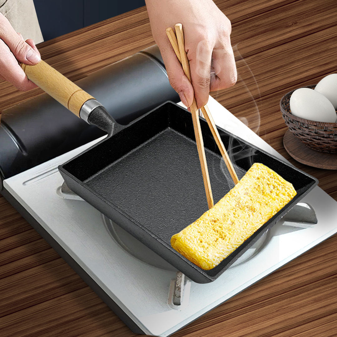 SOGA Cast Iron Tamagoyaki Japanese Omelette Egg Frying Skillet Fry Pan Wooden Handle-1
