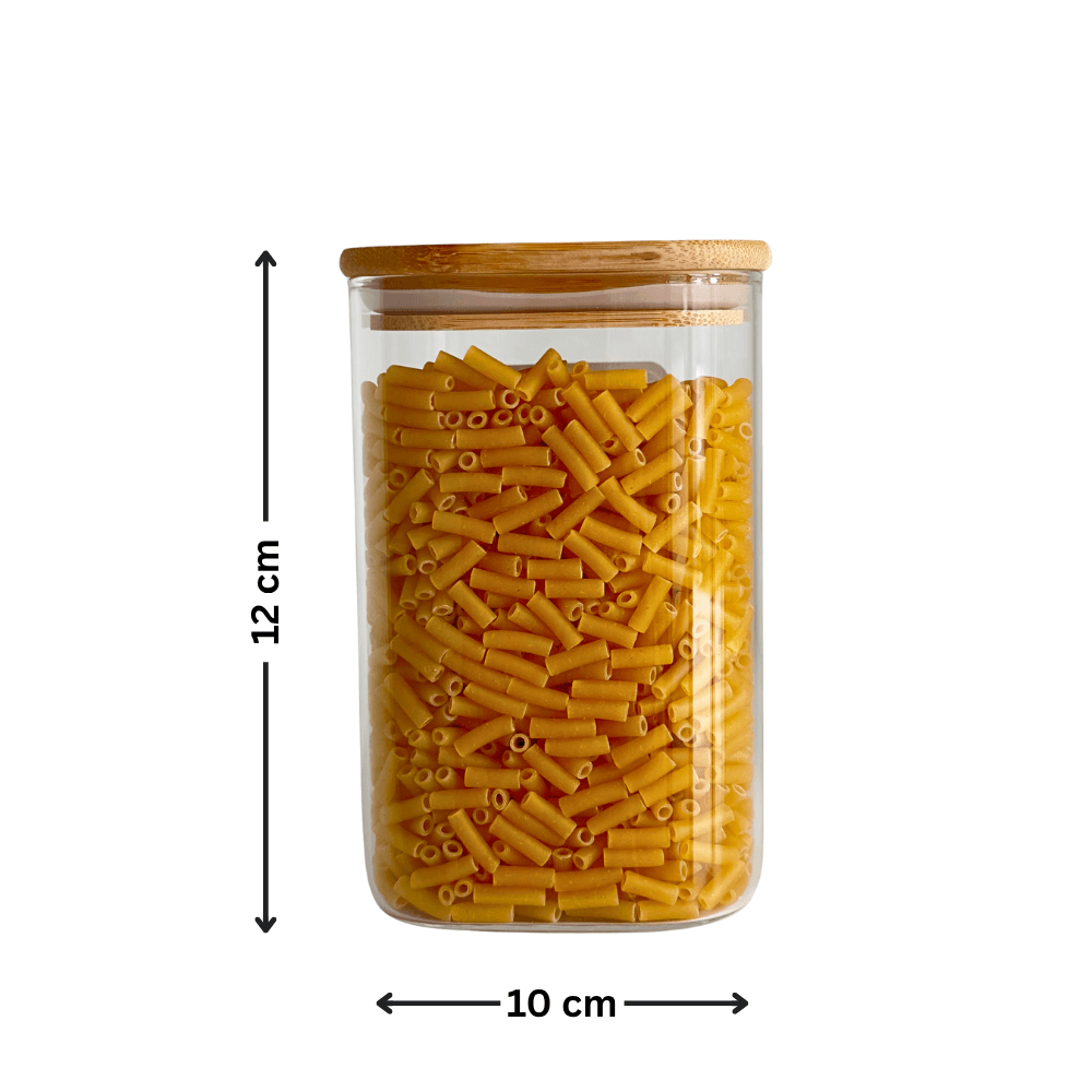 Square Bamboo-Lid Glass Pantry Jars – 5 Piece Set