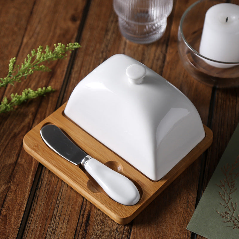 Ceramic Butter Dish with Bamboo Base butter dishes for SueChef kitchenware