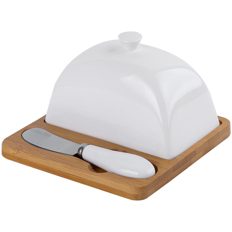 Ceramic Butter Dish with Bamboo Base butter dishes for SueChef kitchenware