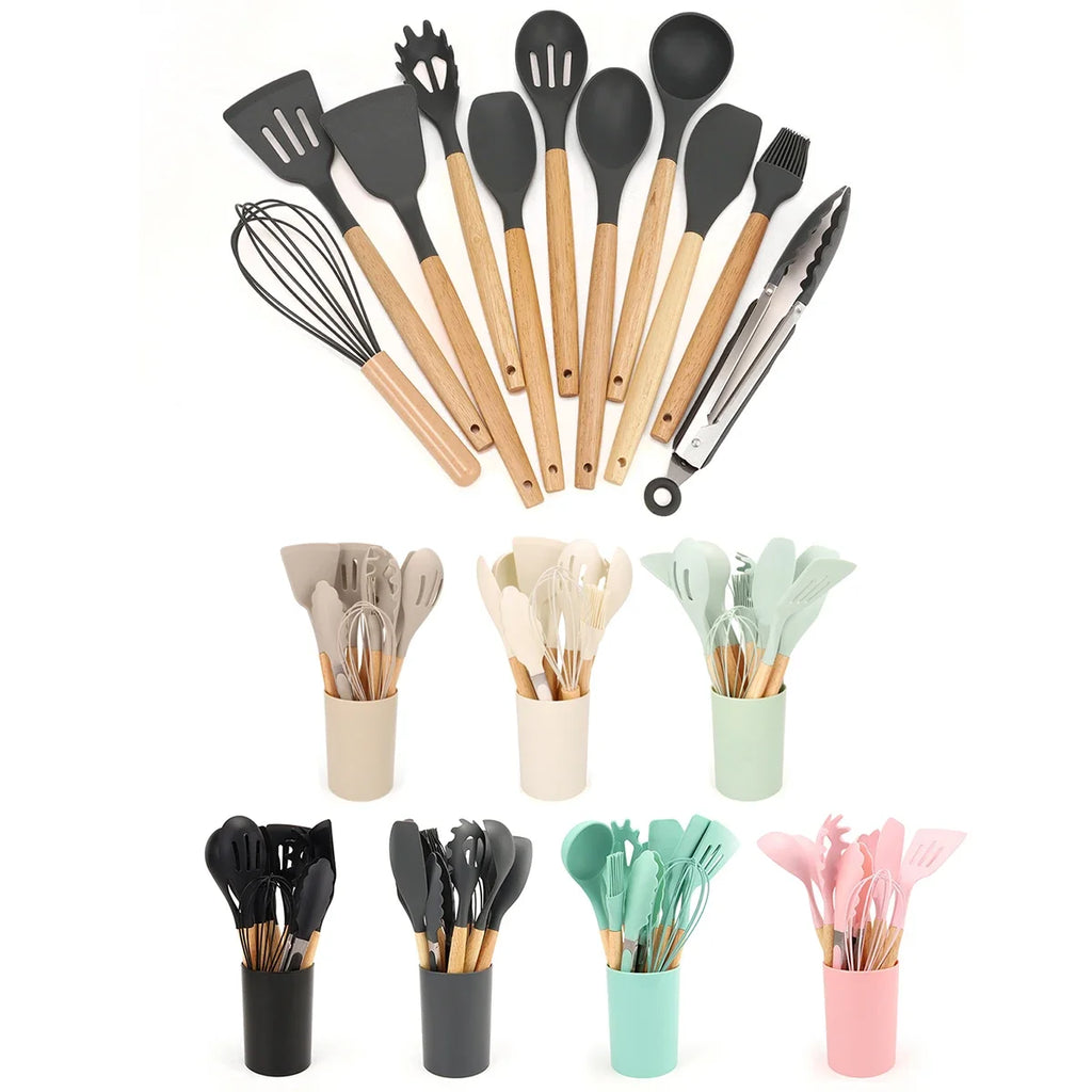 Silicone Kitchen Utensil Set with Holder – 12 Piece kitchen utensil sets for SueChef kitchenware