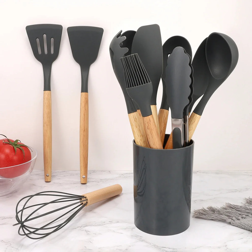 Silicone Kitchen Utensil Set with Holder – 12 Piece kitchen utensil sets for SueChef kitchenware