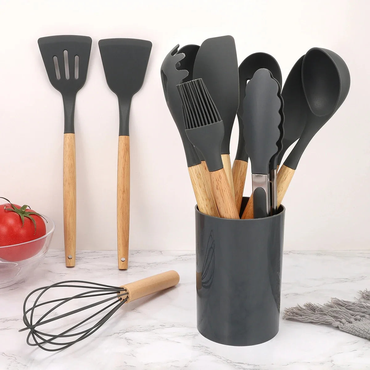 Silicone Kitchen Utensil Set with Holder – 12 Piece kitchen utensil sets for SueChef kitchenware