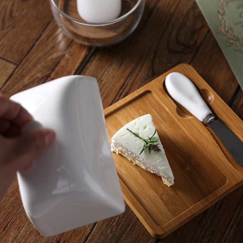 Ceramic Butter Dish with Bamboo Base butter dishes for SueChef kitchenware