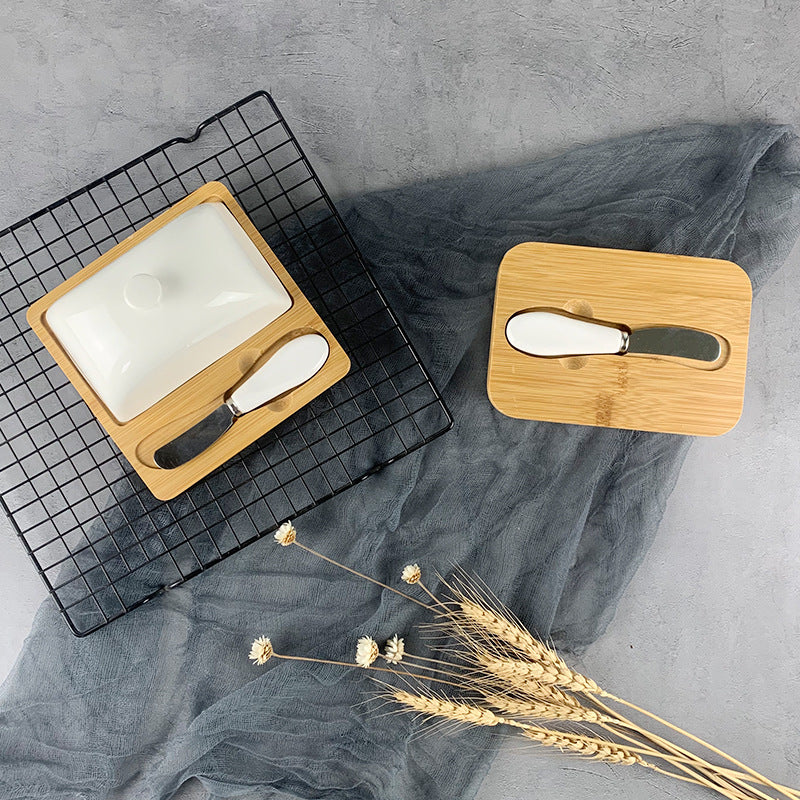Ceramic Butter Dish with Bamboo Base butter dishes for SueChef kitchenware