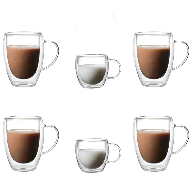 Double-Wall Glass Mug Set – 6 Piece drinkware for SueChef kitchenware