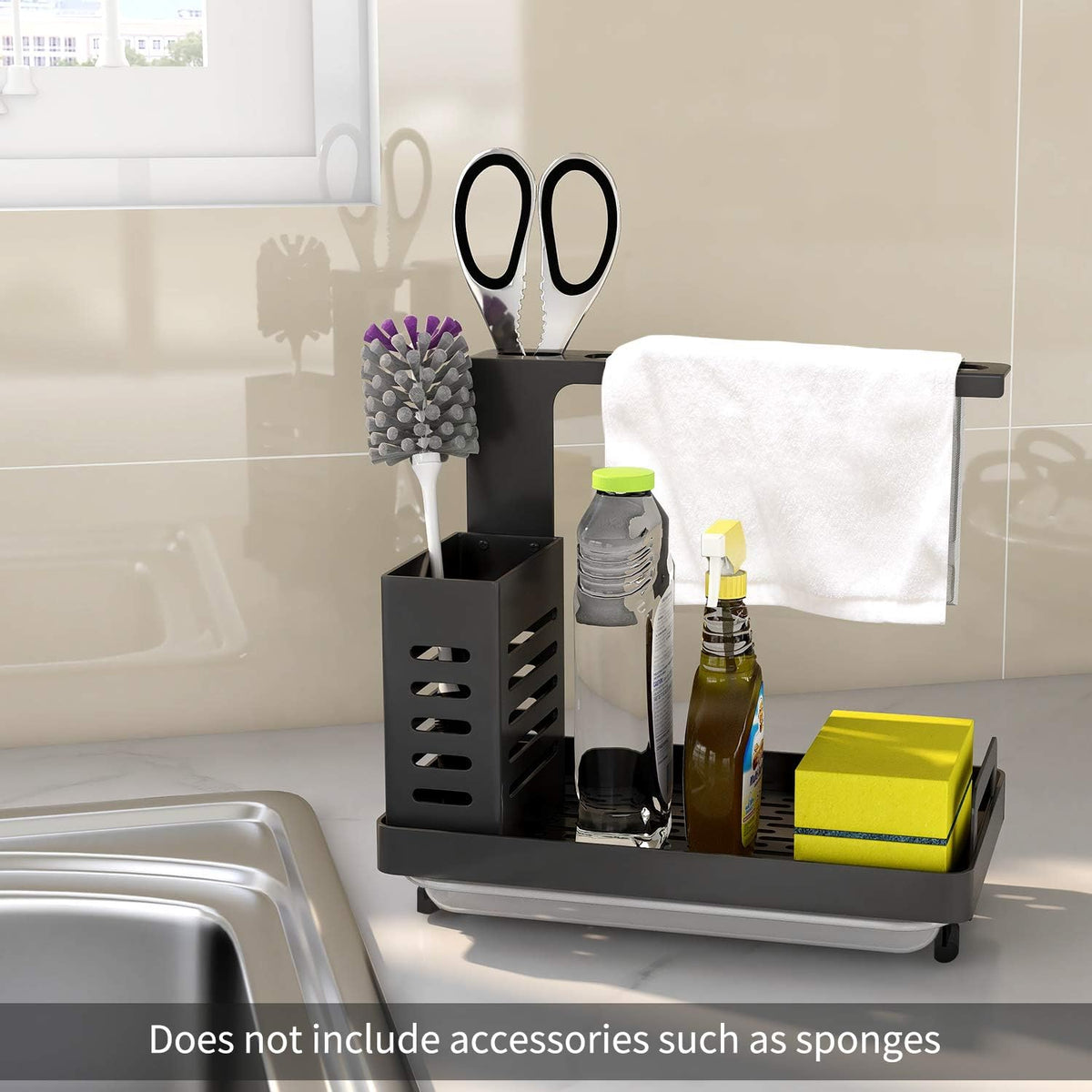 Kitchen Sink Caddy Organiser with Drain Tray and Utensil Holder