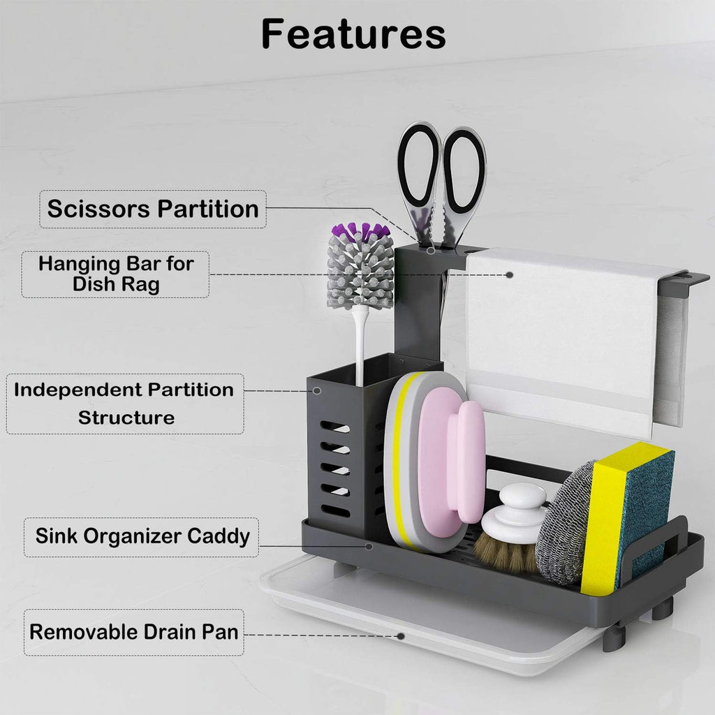 Kitchen Sink Caddy Organiser with Drain Tray and Utensil Holder