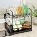 2-Tier Dish Drying Rack with Drainboard utensil holders for SueChef kitchenware