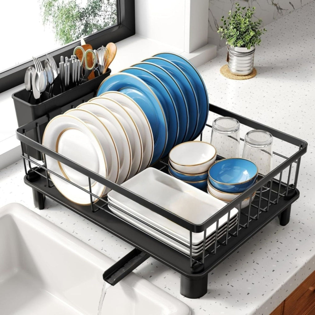 Dish Drying Rack with Drainboard – Black utensil holders for SueChef kitchenware