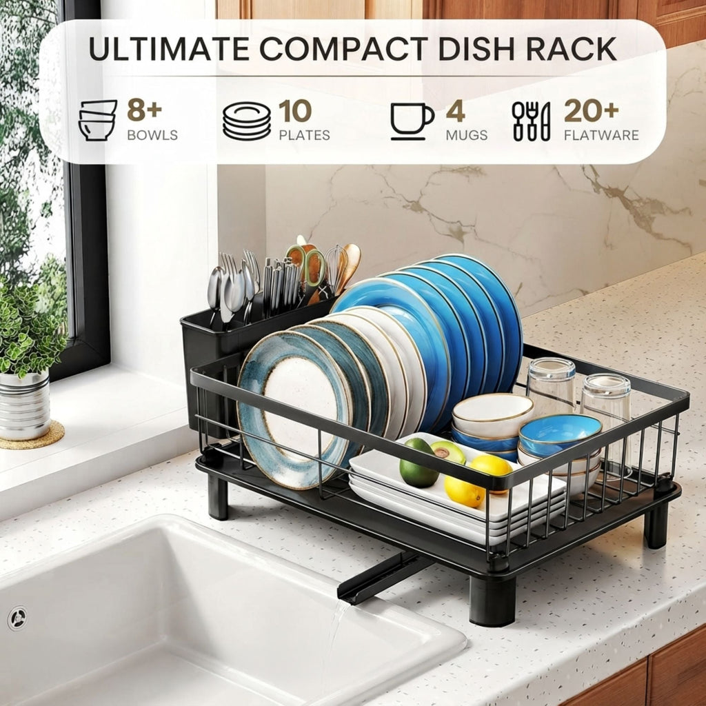 Dish Drying Rack with Drainboard – Black utensil holders for SueChef kitchenware
