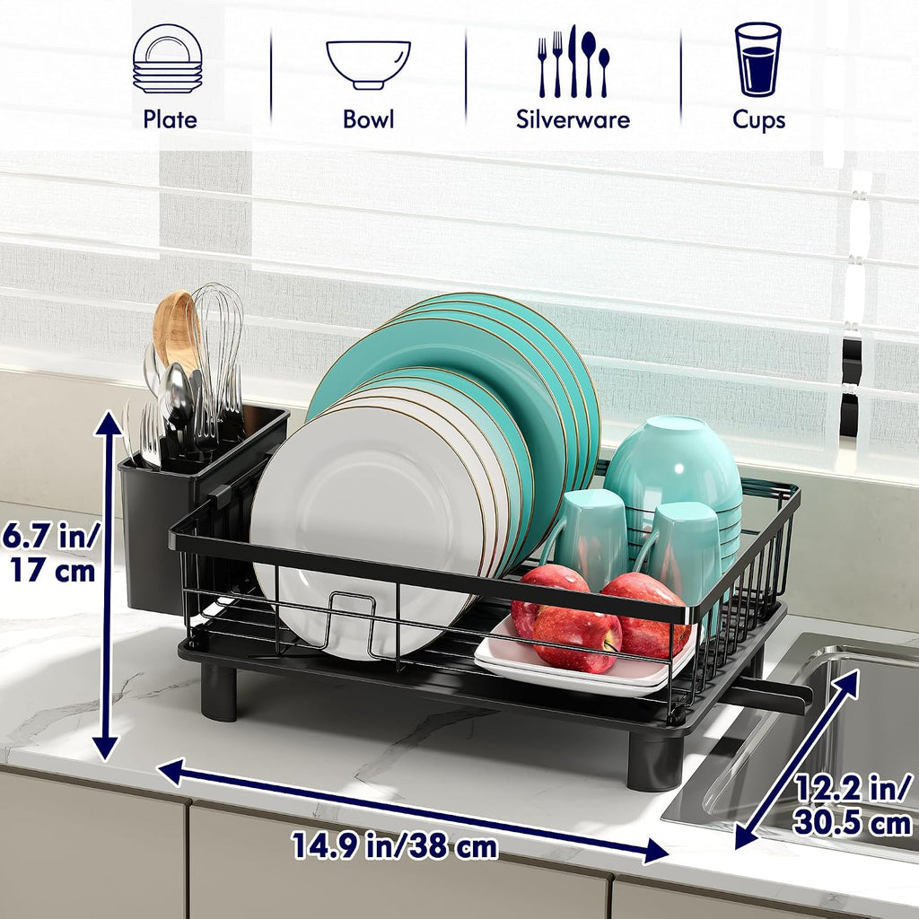 Dish Drying Rack with Drainboard – Black utensil holders for SueChef kitchenware