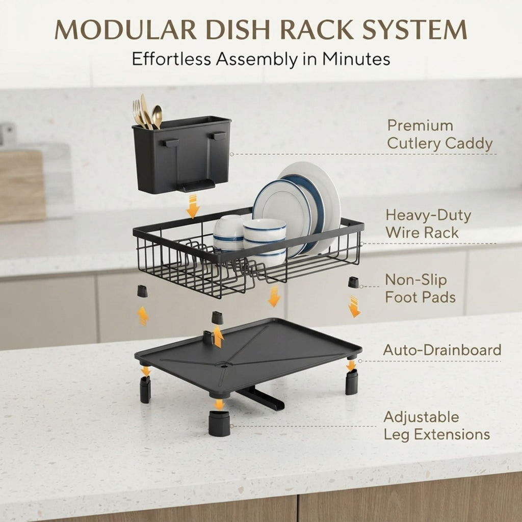 Dish Drying Rack with Drainboard – Black utensil holders for SueChef kitchenware