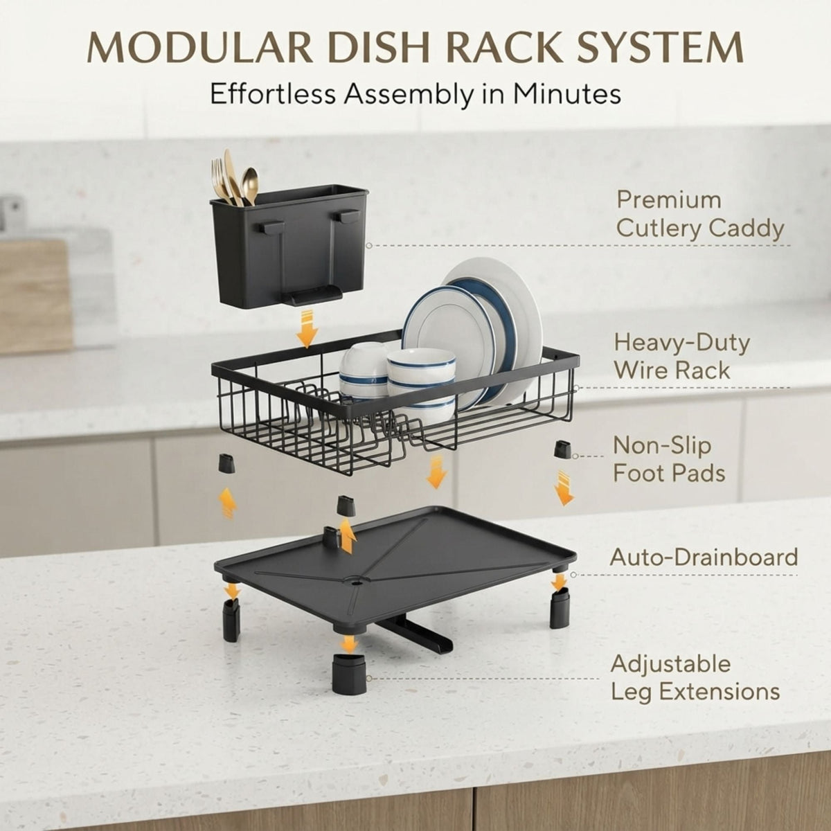 Dish Drying Rack with Drainboard – Black utensil holders for SueChef kitchenware
