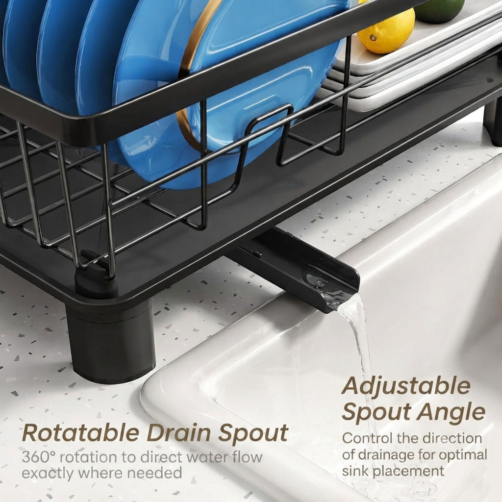 Dish Drying Rack with Drainboard – Black utensil holders for SueChef kitchenware