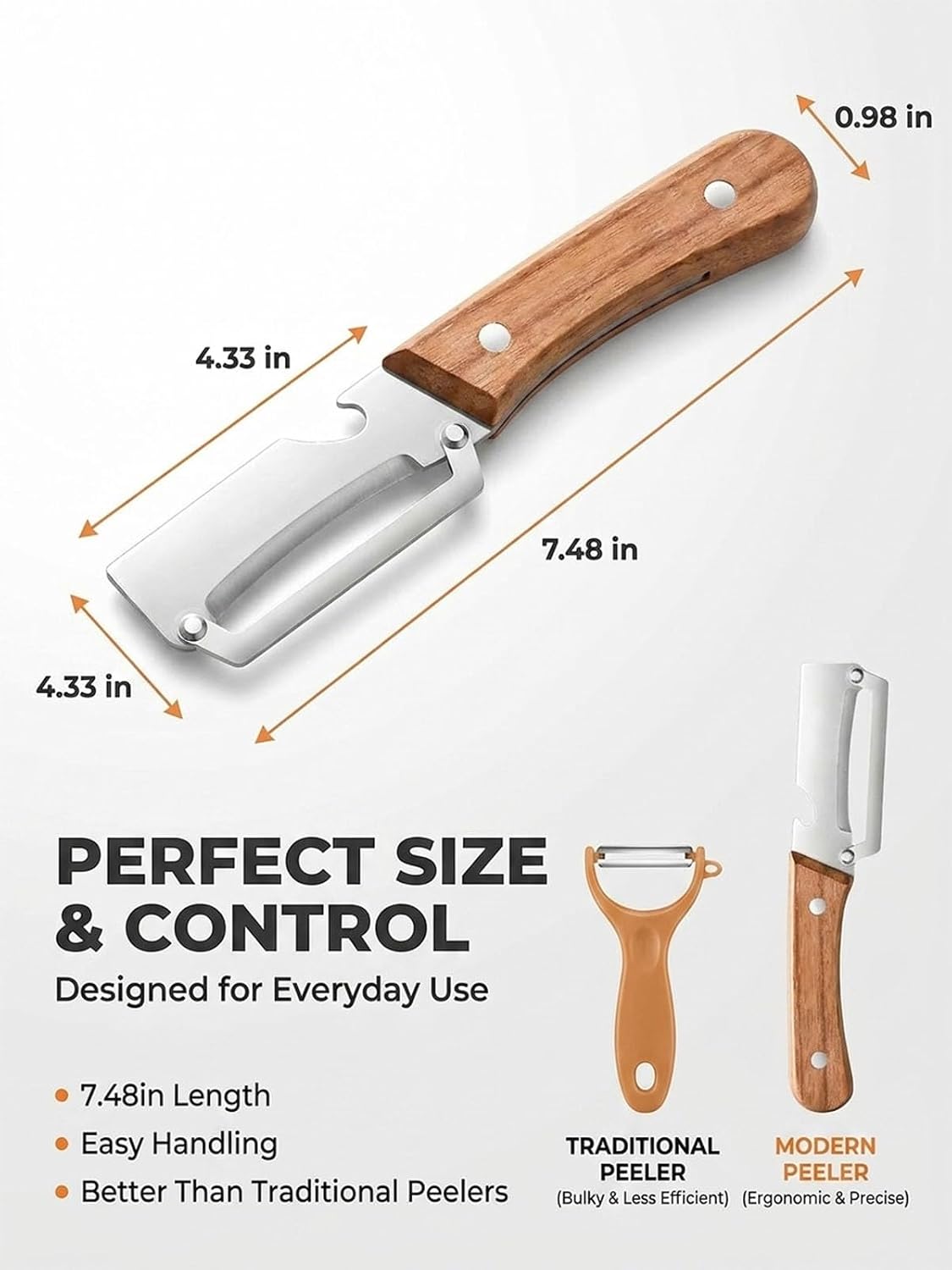 Multifunctional Vegetable Peeler Slicer Stainless Steel Knife with Bottle Opener, 3 in 1 Zero Snag Wooden Handle Julienne Slicer Shredder, Kitchen Tool for Potato Carrot Scallion Fruit(A,2PCS)