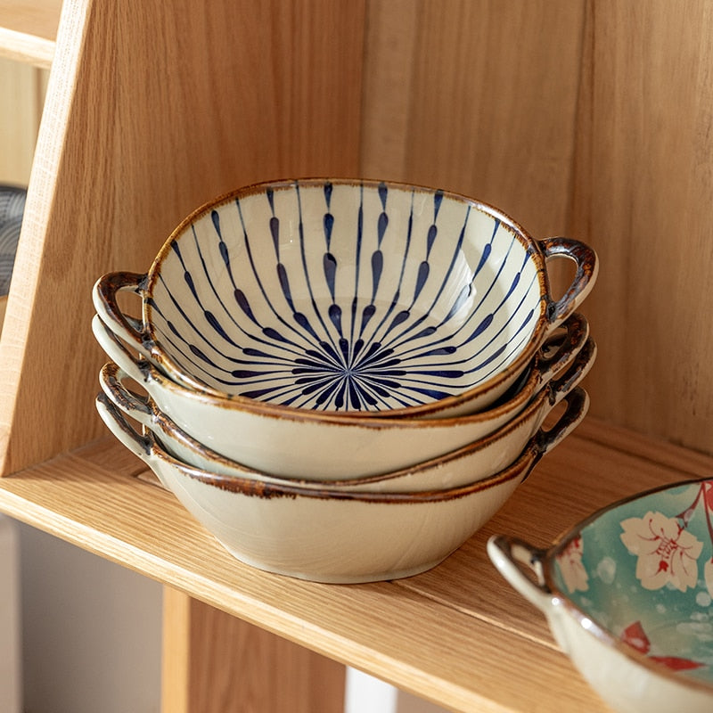 Japanese Ceramic Noodle Bowl with Handle – 7.5 Inch bowls for SueChef kitchenware