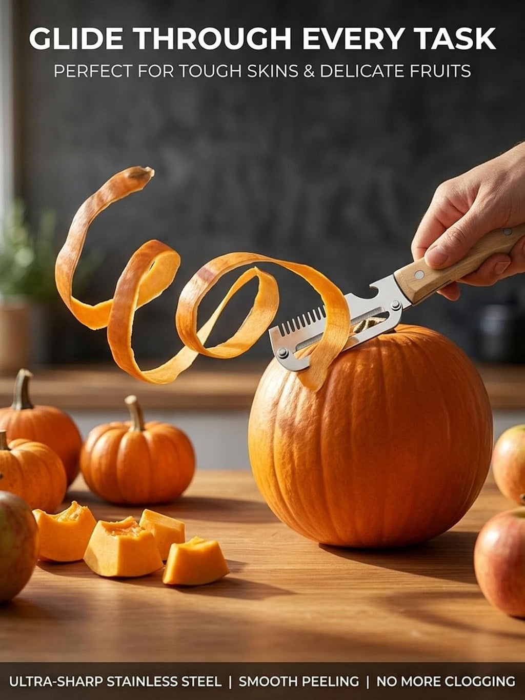 Multifunctional Vegetable Peeler Slicer Stainless Steel Knife with Bottle Opener, 3 in 1 Zero Snag Wooden Handle Julienne Slicer Shredder, Kitchen Tool for Potato Carrot Scallion Fruit(A,2PCS)