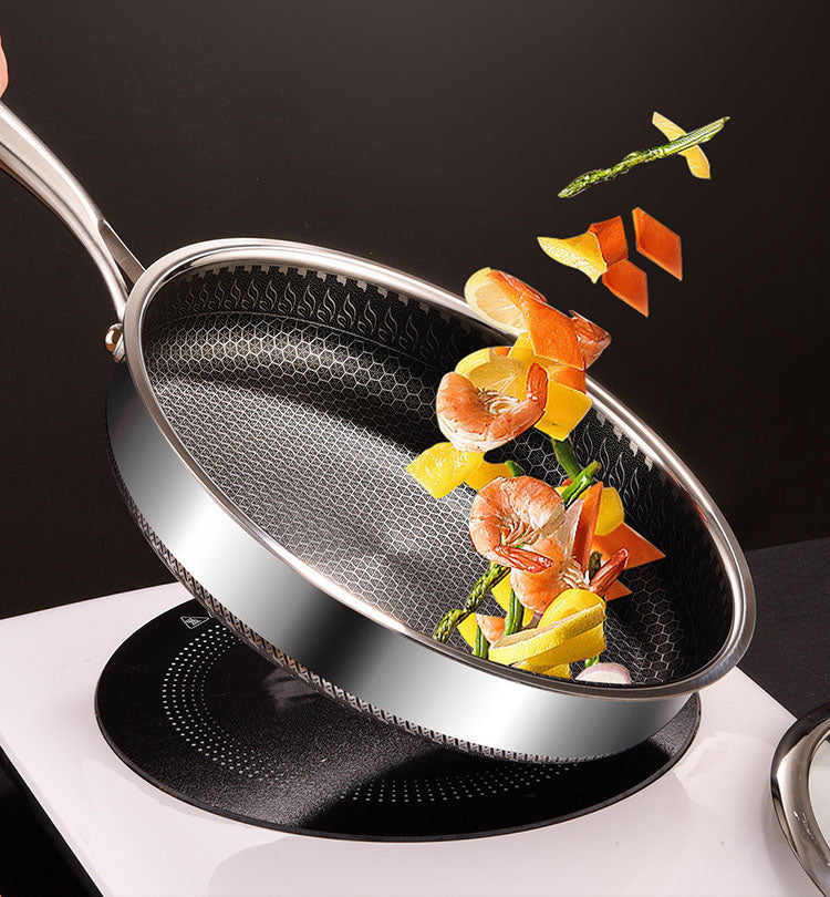 Stainless Steel Honeycomb Frying Pan frying pans for SueChef kitchenware