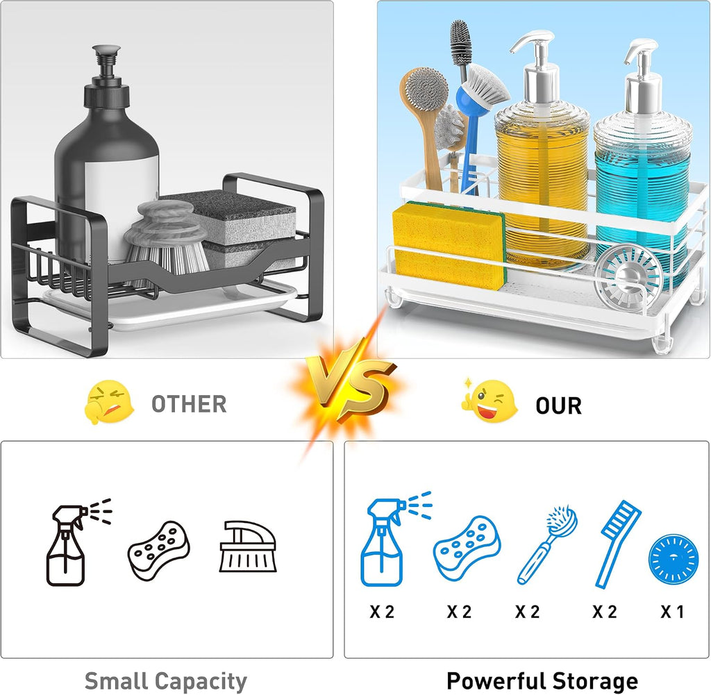 Cisily Stainless Steel Sponge Holder for Kitchen, Sink Caddy Sink Organizer Rack for Kitchen Accessories with Drip Tray, Rustproof and Non-slip, Dish Soap Dispenser Countertop Organizer