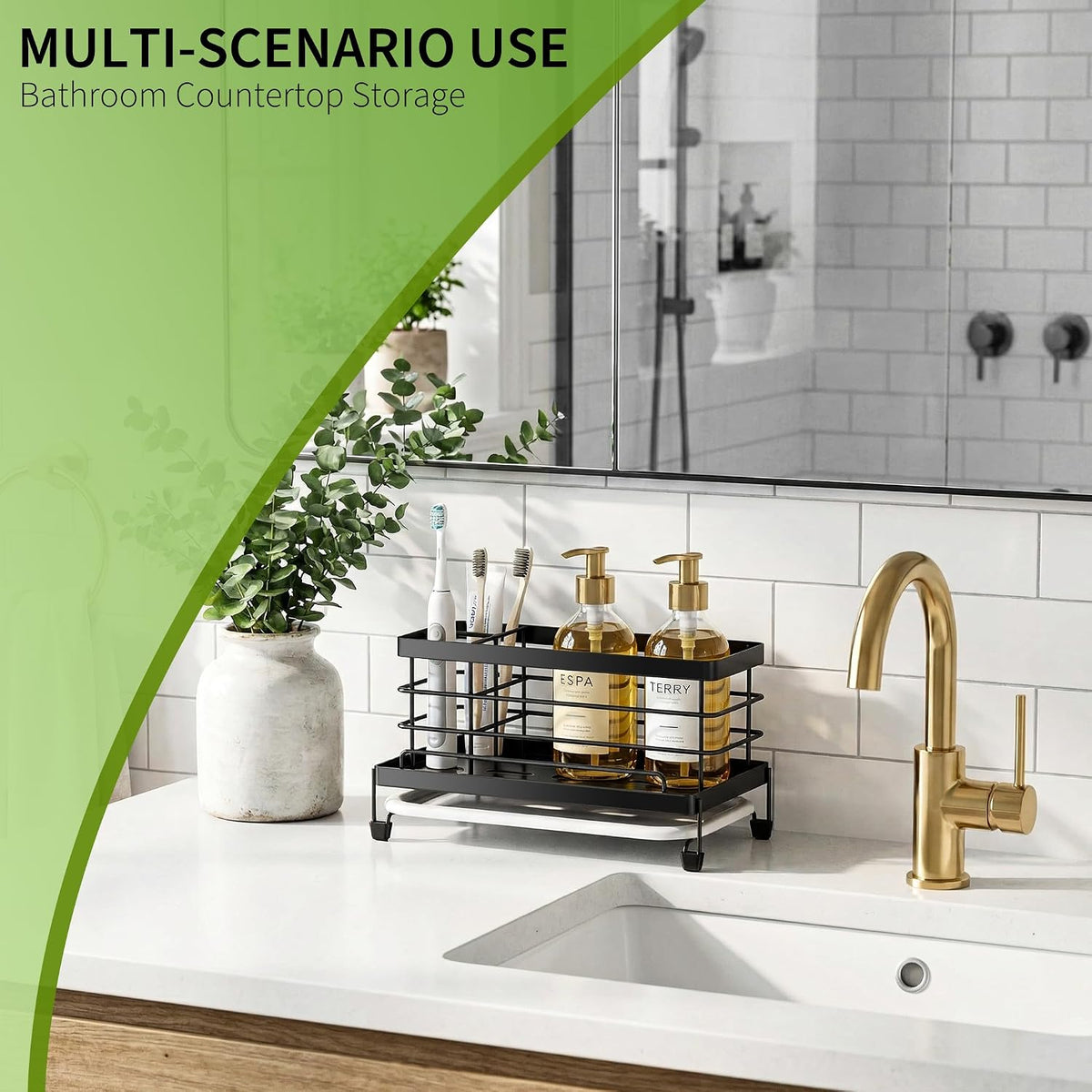 Cisily Stainless Steel Sponge Holder for Kitchen, Sink Caddy Sink Organizer Rack for Kitchen Accessories with Drip Tray, Rustproof and Non-slip, Dish Soap Dispenser Countertop Organizer