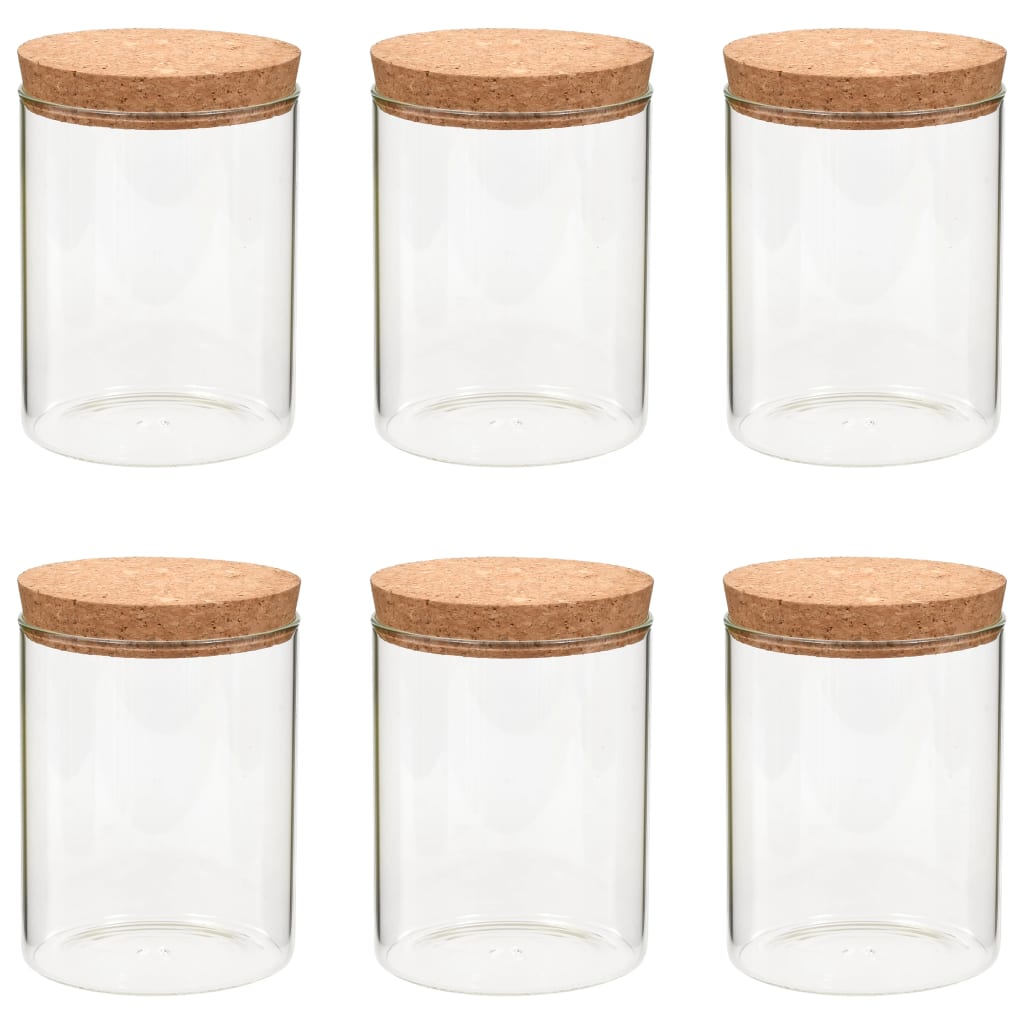 Glass Storage Jars with Cork Lids – 6 Piece, 650ml pantry storage for SueChef kitchenware