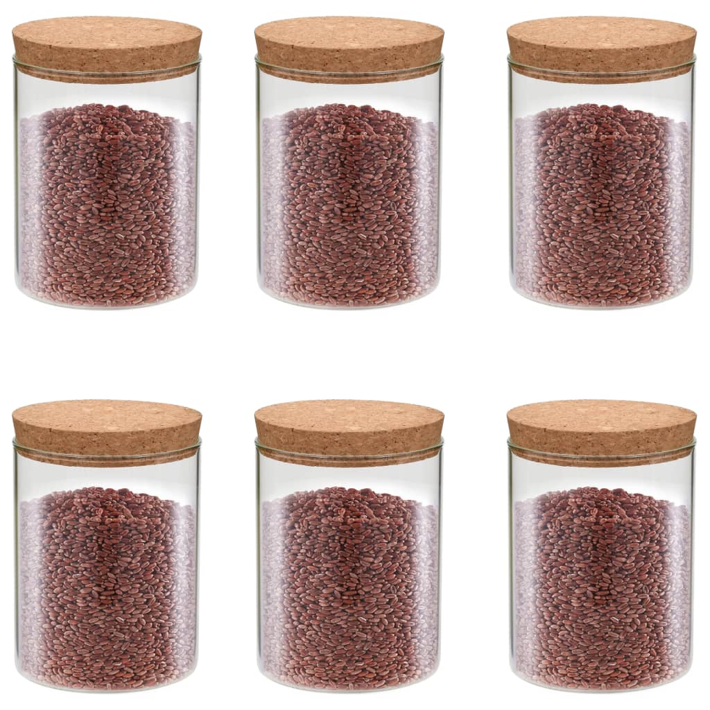 Glass Storage Jars with Cork Lids – 6 Piece, 650ml pantry storage for SueChef kitchenware