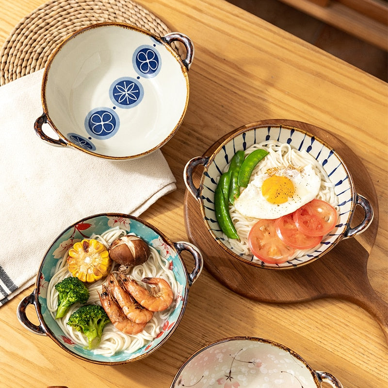 Japanese Ceramic Noodle Bowl with Handle – 7.5 Inch bowls for SueChef kitchenware