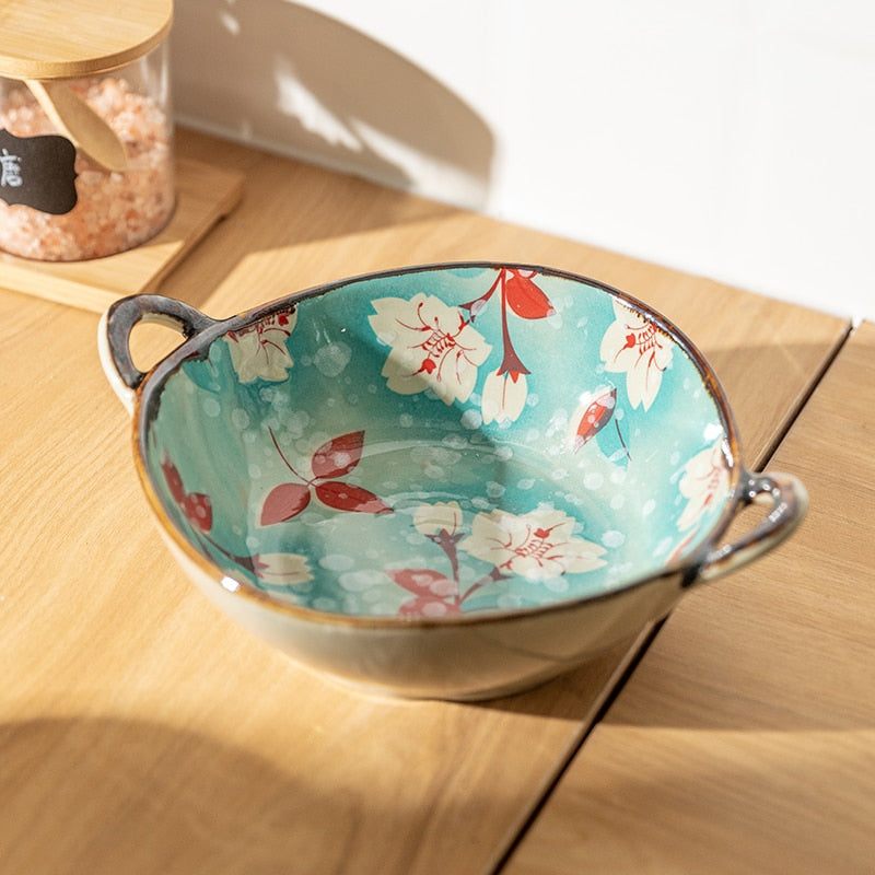 Japanese Ceramic Noodle Bowl with Handle – 7.5 Inch bowls for SueChef kitchenware