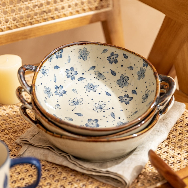 Japanese Ceramic Noodle Bowl with Handle – 7.5 Inch bowls for SueChef kitchenware