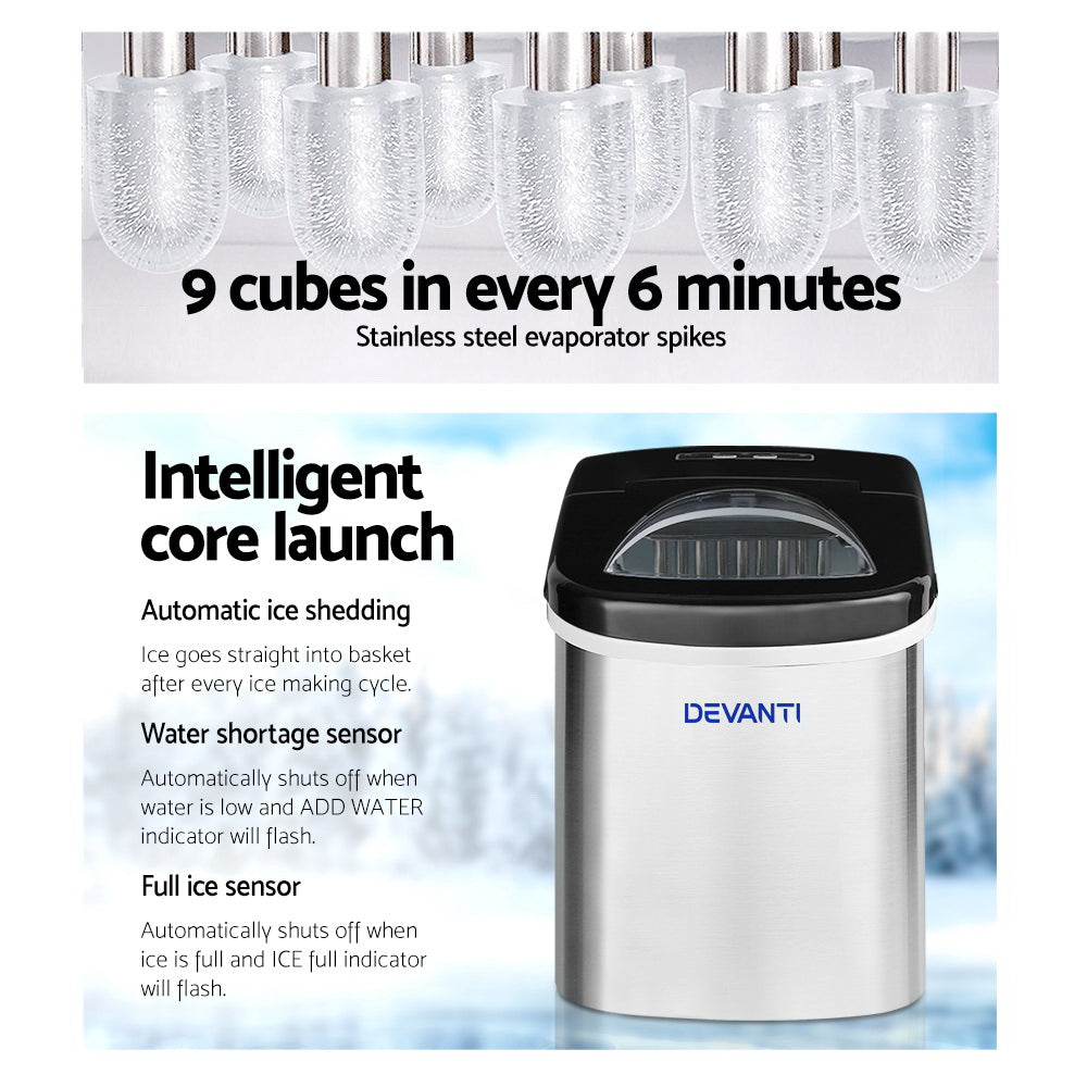 Devanti 2.4L Stainless Steel Portable Ice Cube Maker product image | SueChef