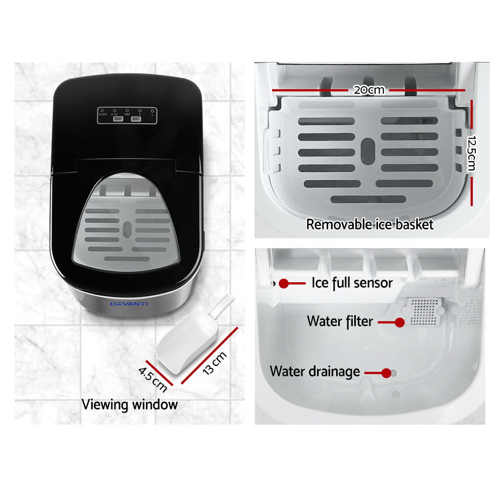 Devanti Portable Ice Maker – 2.4L Stainless Steel ice makers for SueChef kitchenware