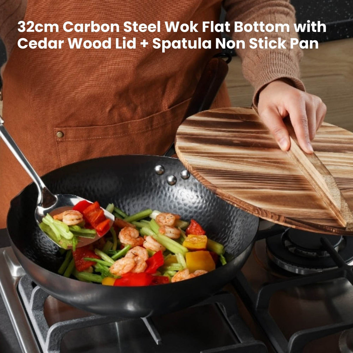 Carbon Steel Wok – 32cm, with Lid & Spatula