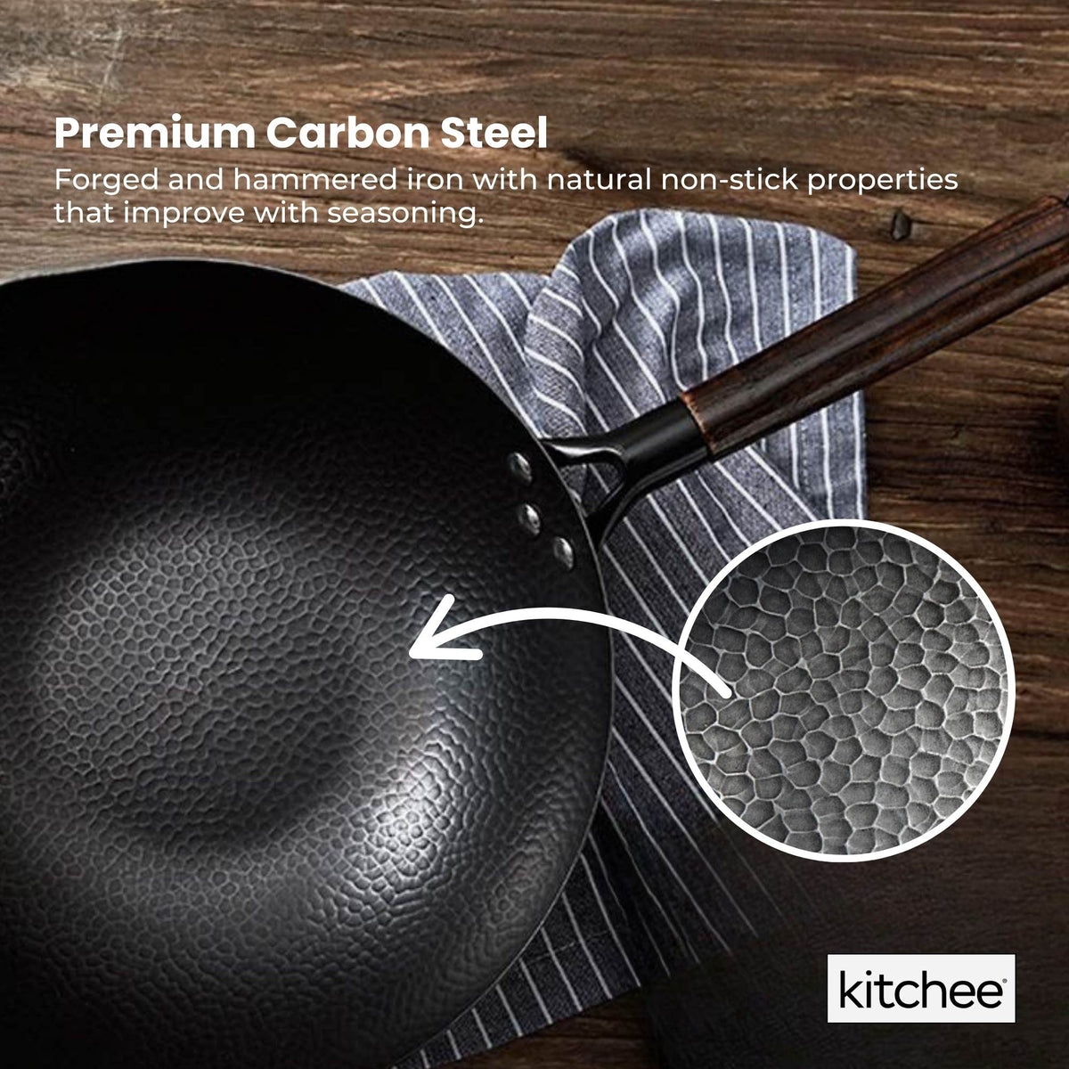 Carbon Steel Wok – 32cm, with Lid & Spatula