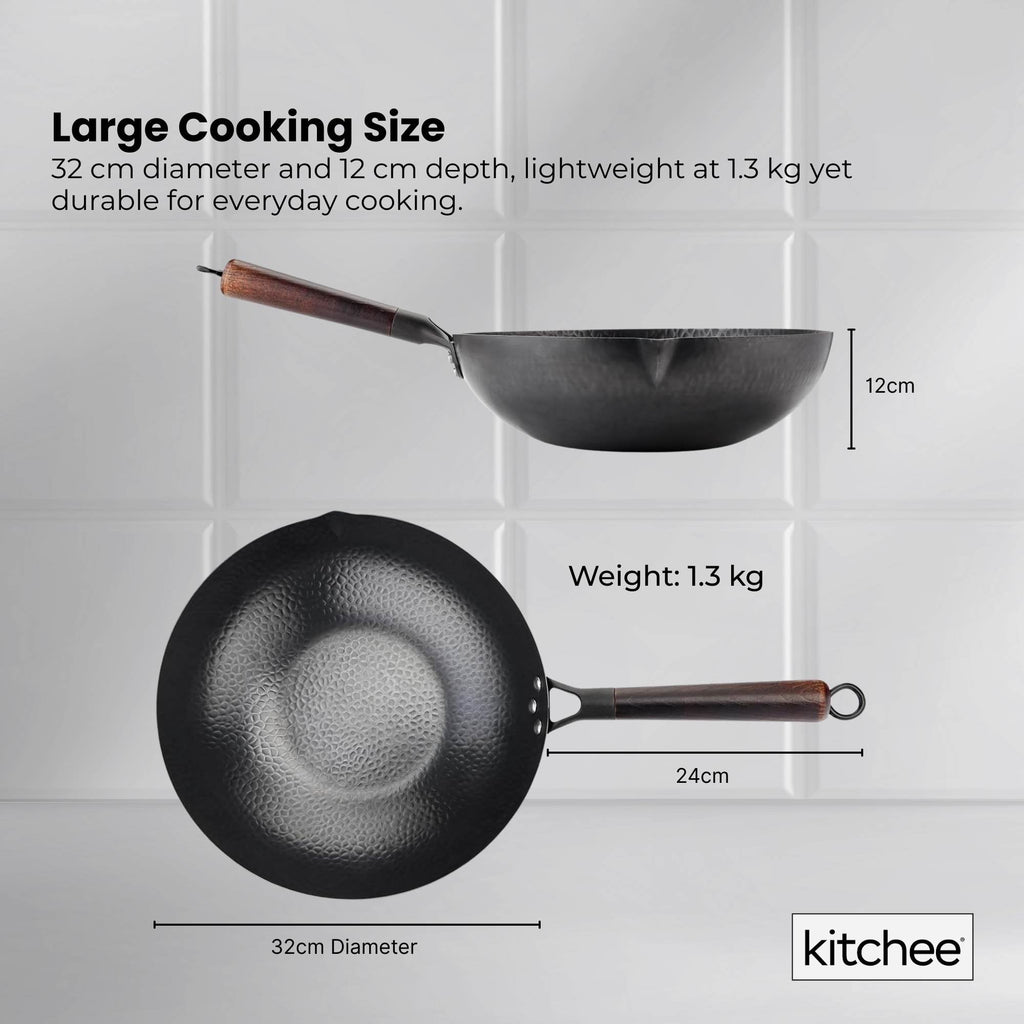 Carbon Steel Wok – 32cm, with Lid & Spatula