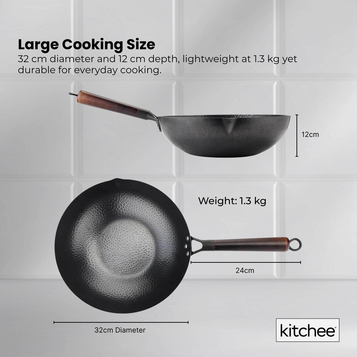 Carbon Steel Wok – 32cm, with Lid & Spatula