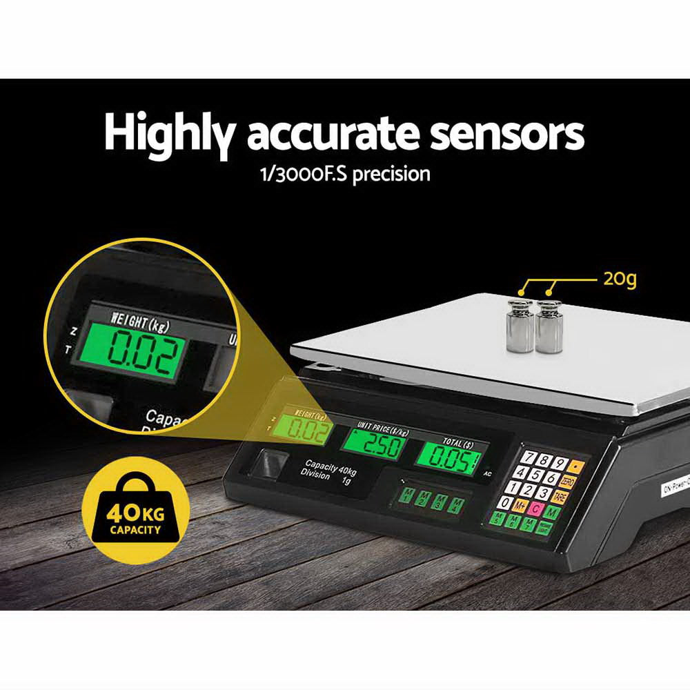 Digital Kitchen Scale – 40kg, Black LCD