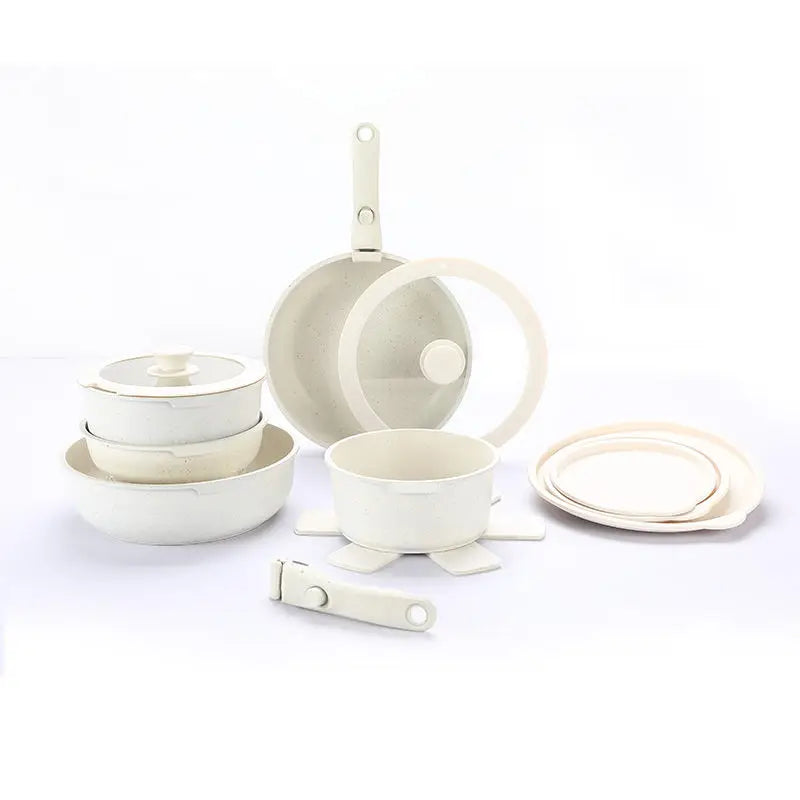 Non-Stick Die-Cast Aluminum Cookware Set Induction-Compatible White-0