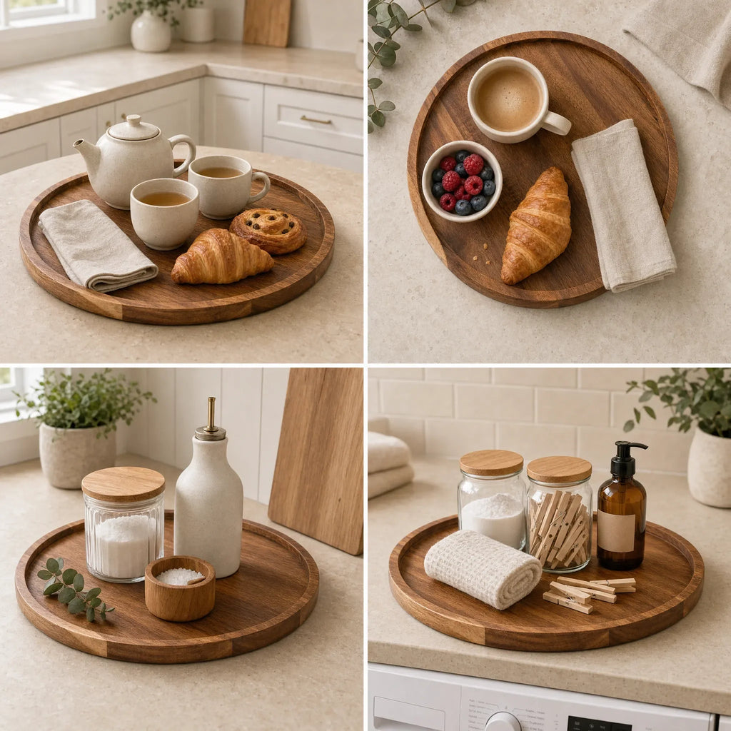 Acacia Wood Round Serving Tray serving trays for SueChef kitchenware