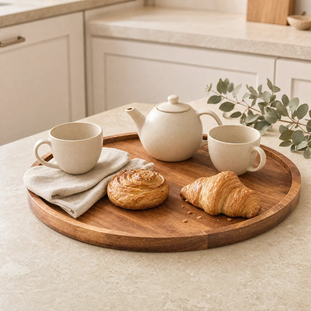 Acacia Wood Round Serving Tray serving trays for SueChef kitchenware