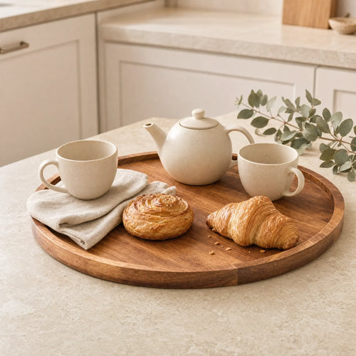 Acacia Wood Round Serving Tray serving trays for SueChef kitchenware