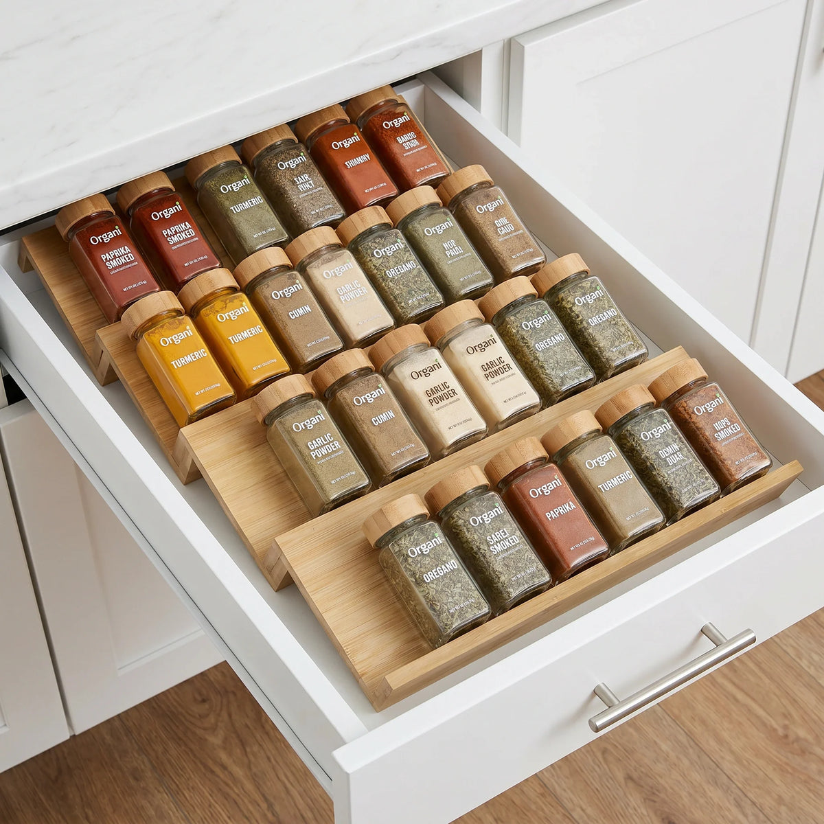 Bamboo Drawer Spice Rack – 4 Piece Set