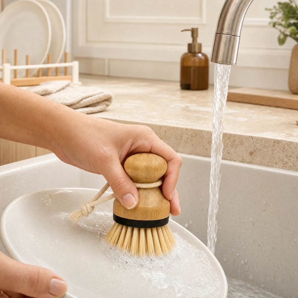 Bamboo Palm Dish Brush Scrubber cleaning brushes for SueChef kitchenware